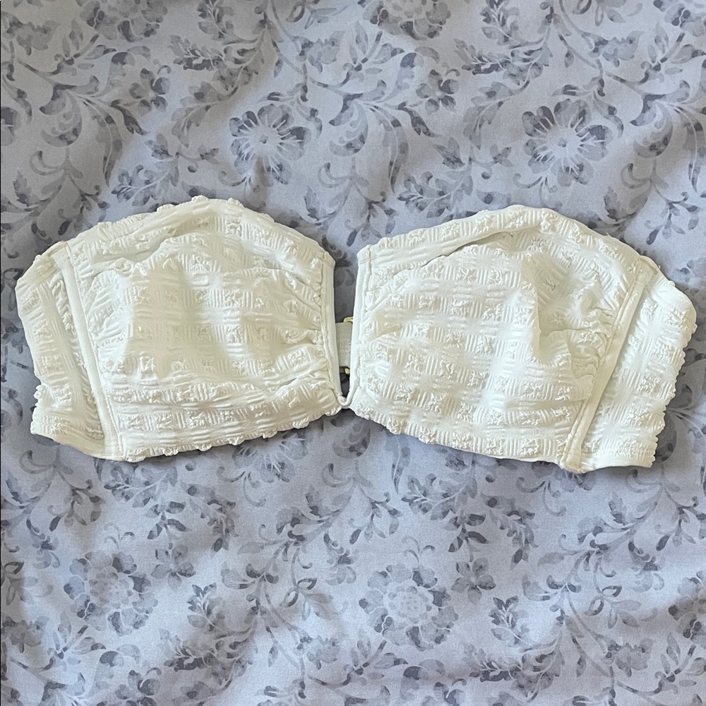 Kona Sol Ivory Textured Bandeau Bikini Top